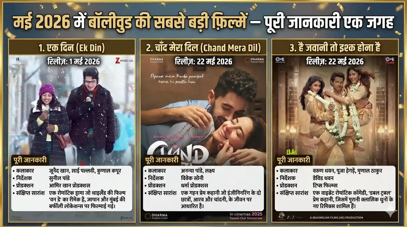 मई 2026 बॉलीवुड फ़िल्में: Raja Shivaji से Pati Patni Aur Woh Do तक — कौन सी फ़िल्म कब आएगी?